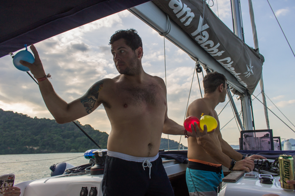 My friend Josh getting ready to pound another yacht with water balloons. 