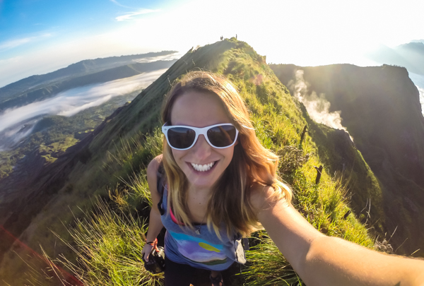 Selfie on the volcano rim. Wouldn't want to trip here...