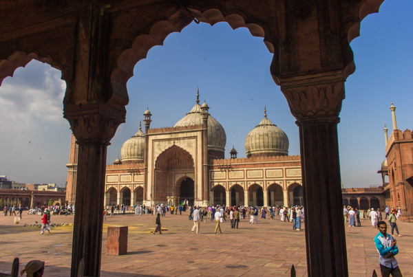 Jama Masjid, India's biggest mosque, was built by Shah Jahan, who also built the Taj Mahal. Gorgeous building!