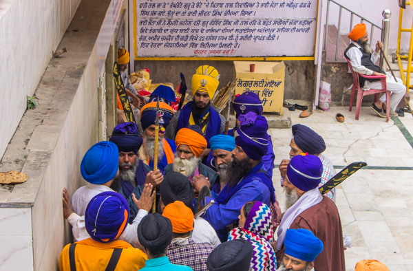 Sikhs having a discussion in Delhi. 