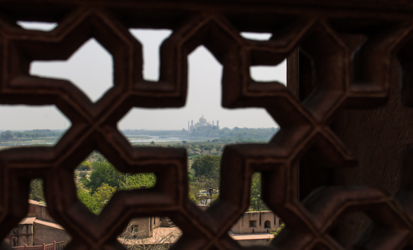 The Taj Mahal from the Red Fort in Agra. This was my first glimpse of it!