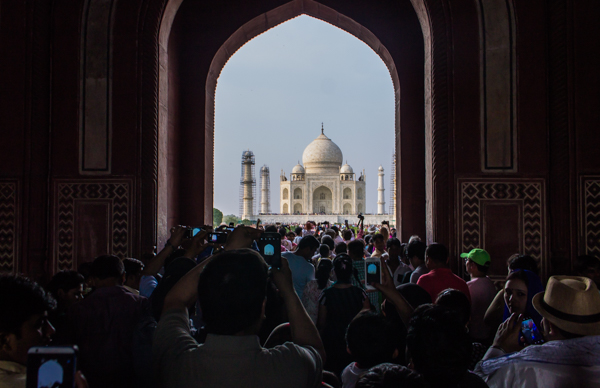 This is the spot where you first see the Taj after entering the gates. It was a madhouse when we arrived with everyone stopping to take photos instead of moving in. I've never been anywhere more crowded. 