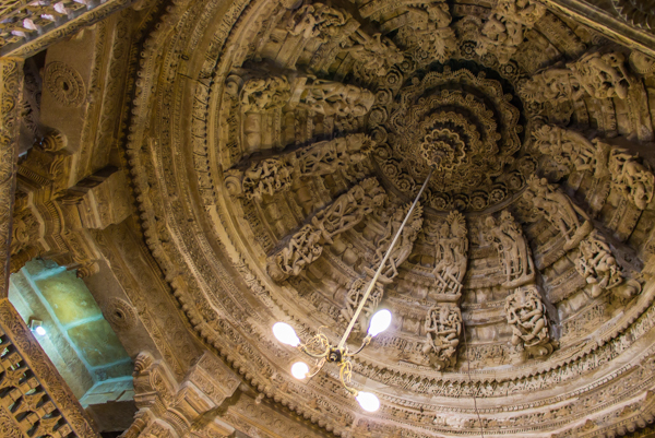 The detail on the inside of a Jain temple. 